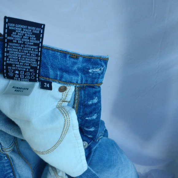 7fam Highrise Patchwork Raw hem Blue Jean 24w +MEASUREMENTS  Material: 98%Cotton - Picture 10 of 10